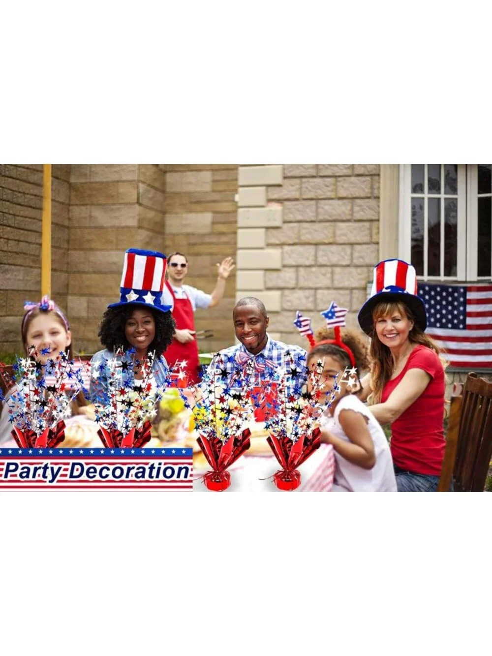 6 Pack Patriotic Table Centerpiece Decorations - Metallic Star Burst for 4th of